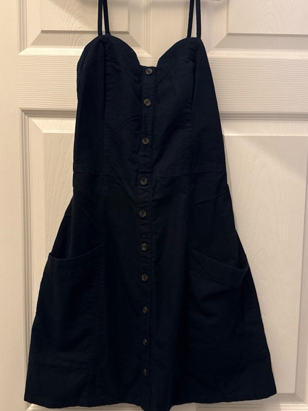 Abercrombie & Fitch Navy Button-Front Spaghetti Strap Mini Dress